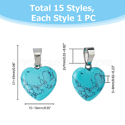 15 шт. 15 стиля подвески в форме сердца с драгоценными камнями&nbsp;G-FI0001-34