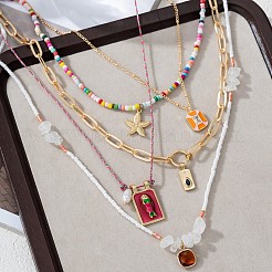 5 шт. ожерелья с подвесками из латуни и стеклянных бусин и эмали с кубическим цирконием&nbsp;FS-WG6EEED-01