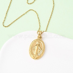 Овальные ожерелья из нержавеющей стали 304 с подвеской в виде Девы Марии для женщин&nbsp;NJEW-B149-02G