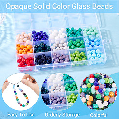 375шт 15 цвета непрозрачные однотонные стеклянные бусины&nbsp;GLAA-TA0003-26