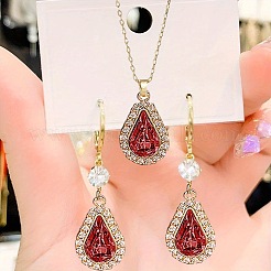 Комплект из ожерелья и серег из сплава со стразами и каплевидной подвеской для женщин&nbsp;FS-WG460D0-01