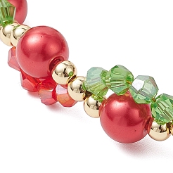 Рождественские браслеты из стеклянных и запекаемых бусин с перламутровым покрытием для женщин&nbsp;BJEW-JB12441-03