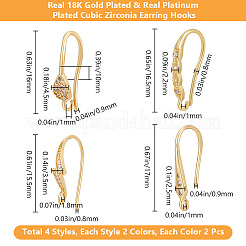 16 шт. 8 стильных латунных крючка для сережек с микропаве из прозрачного кубического циркония KK-BBC0012-30