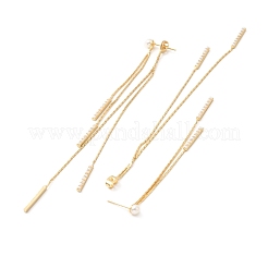 Латунные длинные серьги-гвоздики с кисточками и акриловой жемчужиной&nbsp;EJEW-F281-14G