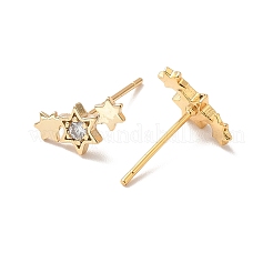 Серьги-гвоздики с тройной звездой из прозрачного кубического циркония&nbsp;X-EJEW-P199-22G