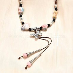 Этнический стиль сплав и фарфор керамические бусины бабочка кулон кисточка и ожерелья&nbsp;LS-NJEW-D308-01C