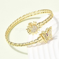 Женские браслеты-манжеты из латуни с микропаве и кубическим цирконием&nbsp;BJEW-F526-06G