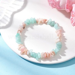 Эластичные браслеты для женщин из натуральных бусин амазонита и морганита.&nbsp;BJEW-JB12589-01