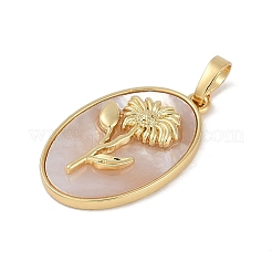 Овальные подвески из латуни с покрытием из ракушки&nbsp;KK-U032-92G-05