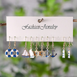 5 пара серег-подвесок из цинкового сплава с эмалью в морском стиле&nbsp;FS-WG423E9-01