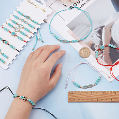 12 шт. 6 стиля окрашенные синтетические бирюзовые плетеные браслеты из бисера с сердцем и сглазом&nbsp;BJEW-WH0020-02