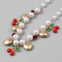 Ожерелья-нагрудники из искусственного жемчуга ABS с круглыми бусинами в форме сердца и красной вишни для женщин&nbsp;NJEW-WH0023-76