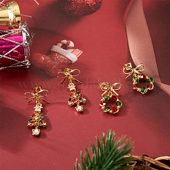 2 пара двух стилей сережек-гвоздиков из сплава стекла с бантом&nbsp;EJEW-TA00699