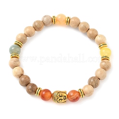 Браслеты из натурального полосатого агата и круглых бусин из дерева для мужчин и женщин&nbsp;BJEW-JB12356-03
