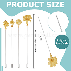 8 шт. 4 стиля цветочных латунных брошей&nbsp;JEWB-BC00006