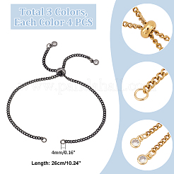 12 шт. 3 цвета 304 нержавеющая сталь панцирная цепь слайдер браслеты изготовление&nbsp;AJEW-UN00018