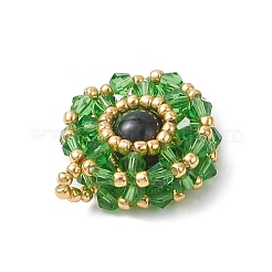 Плоские круглые подвески из натурального окрашенного зеленого тигрового глаза и стеклянных бусин&nbsp;PALLOY-MZ00950-05