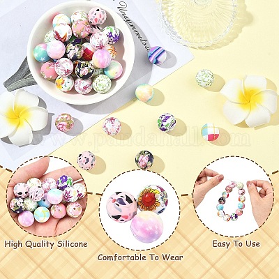 36 шт. 6 стиля круглых фокальных бусин из пищевого экологически чистого силикона&nbsp;SIL-YW0002-33A-1