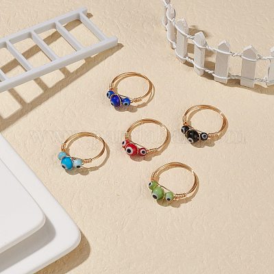 Круглое плетеное кольцо на палец лэмпворк сглаз&nbsp;RJEW-JR00510-1