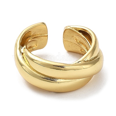 Латунные открытые манжеты крест-накрест с покрытием стойки для женщин&nbsp;LS-RJEW-Q777-04G-1