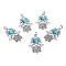 Tibetan Style Alloy Pendants, with Acrylic, Hamsa Hand/Hand of Miriam, Antique Silver, Blue, 41.5x29x4.5mm, Hole: 6x5mm