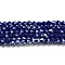 Opaque Solid Color Electroplate Glass Beads Strands, Pearl Luster Plated, Faceted, Bicone, Dark Blue, 4x4mm, Hole: 0.8mm, about 80~85pcs/strand, 30~32cm