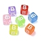 Spray Painted Transparent Acrylic Beads, Cube with Letter, Mixed Color, Letter B, 9.5x9.5x10mm, Hole: 3.8mm, about 570pcs/500g