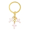 Alloy Enamel Cross Keychains, with Iron Rings, Light Gold, Pearl Pink, 69mm