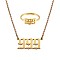 Number Pendant Necklace & Open Cuff Ring, Gold Plated 304 Stainless Steel Lucky Numerology Jewelry Set for Women, Num.9, 18.31 inch(46.5cm), US Size 7 3/4(17.9mm)