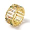 Rack Plating Brass Micro Pave Colorful Cubic Zirconia Rectangle Open Cuff Ring, Cadmium Free & Nickel Free & Lead Free, Hollow, Real 18K Gold Plated, Inner Diameter: 17.8mm