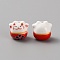 Handmade Porcelain Beads, Famille Rose Porcelain, for DIY Accessories, Fortune Cat, Red, 13x14x11mm, Hole: 2mm