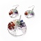 Brass Jewelry Sets, Big Pendants and Dangle Earrings, with Natural Gemstone, Platinum, Ring with Tree of Life, 63~67x49~51x1.5~10mm, Hole: 4x5mm, 50~55x28~30x1.5~8mm, Pin: 0.8mm