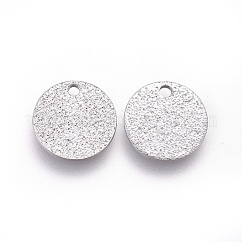 Подвески из нержавеющей стали марки 304, не тускнеющие, текстурированный, плоский круглый с ухабистой, цвет нержавеющей стали, 10x1 мм, отверстие : 1.2 мм