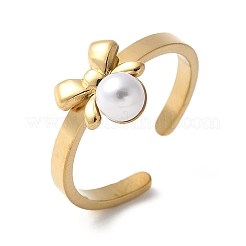 Кольцо-манжета из пластика и нержавеющей стали 304 с жемчугом для женщин&nbsp;RJEW-Z088-05G