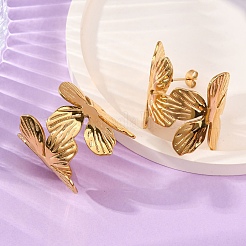 Серьги-гвоздики из нержавеющей стали 304 в форме цветка с буквой С для женщин&nbsp;EJEW-A131-01C-G