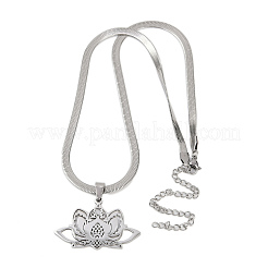 201 полое ожерелье с подвеской в виде цветка лотоса из нержавеющей стали чакры&nbsp;LS-NJEW-K283-29P