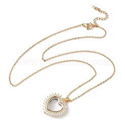 Подвеска в виде сердца из латуни с микропаве из прозрачных кубических цирконий и стекла&nbsp;NJEW-D341-01G