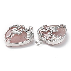 Подвеска в форме сердца из натурального розового кварца со стразами&nbsp;G-K339-01P-04