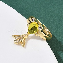 Регулируемые кольца для женщин с микропаве из латуни и кубическими цирконами&nbsp;RJEW-K307-01G-23