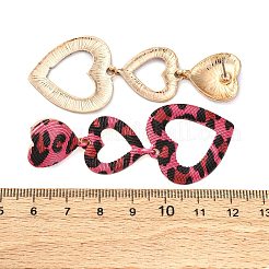 Серьги-гвоздики из сплава с кисточками в форме сердца с леопардовым принтом&nbsp;LS-EJEW-Z112-05G