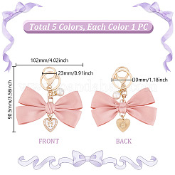 5 шт. 5-цветный полиэстеровый бант и эмалированный сплав с подвеской в виде сердца и пластиковый жемчужный брелок&nbsp;KEYC-GA0001-45