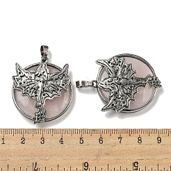 Плоские круглые подвески из натурального розового кварца&nbsp;G-F766-05AS-06