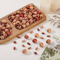 300 шт. 3 вида бусин из натурального дерева с принтом&nbsp;WOOD-ME0001-12