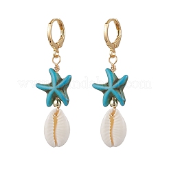 Серьги-кольца из искусственной бирюзы в виде морской звезды&nbsp;EJEW-JE06440