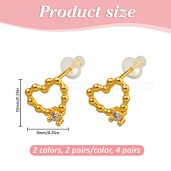 4 пара двухцветных серег-гвоздиков из латуни со стразами&nbsp;EJEW-GO0007-002