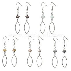 Серьги-подвески в форме конского глаза из натуральных смешанных камней&nbsp;EJEW-JE06814