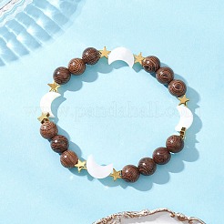 Браслеты из натуральных круглых бусин из дерева венге&nbsp;BJEW-JB12587