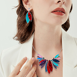 Ожерелье из сплава листьев с подвеской из искусственной кожи и серьга-гвоздик&nbsp;SJEW-CL0001-02