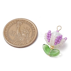 Подвески из стеклянных бусин ручной работы из нейлоновой проволоки с круглыми стеклянными бусинами и штифтами с плоской головкой из нержавеющей стали 304&nbsp;PALLOY-MZ00505