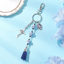 Круглые подвесные украшения из сплава крестов и фарфора ручной работы&nbsp;HJEW-JM04644